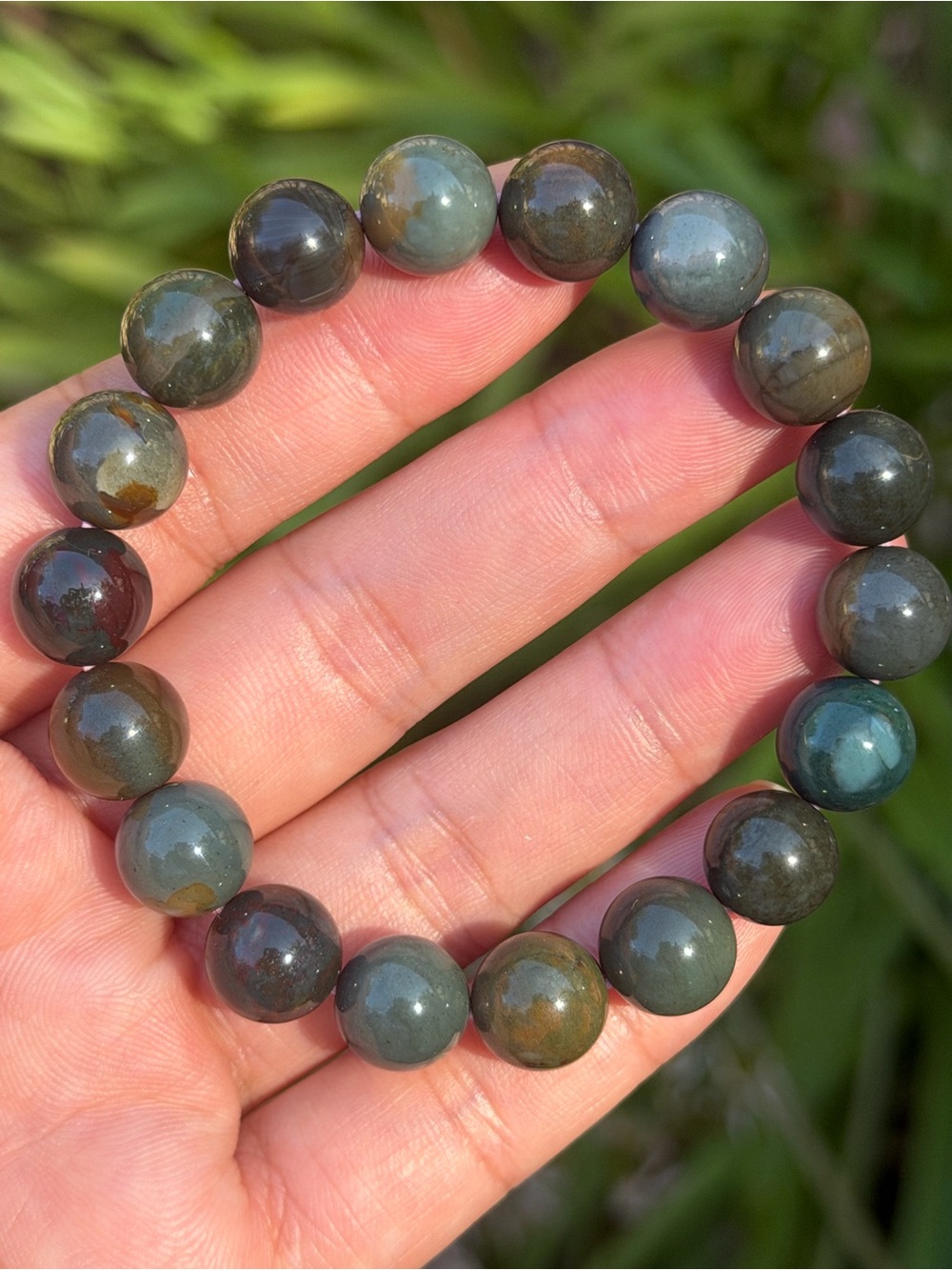 Polished Multicolor Natural Stone Bead Bracelet - Green Tones Palo